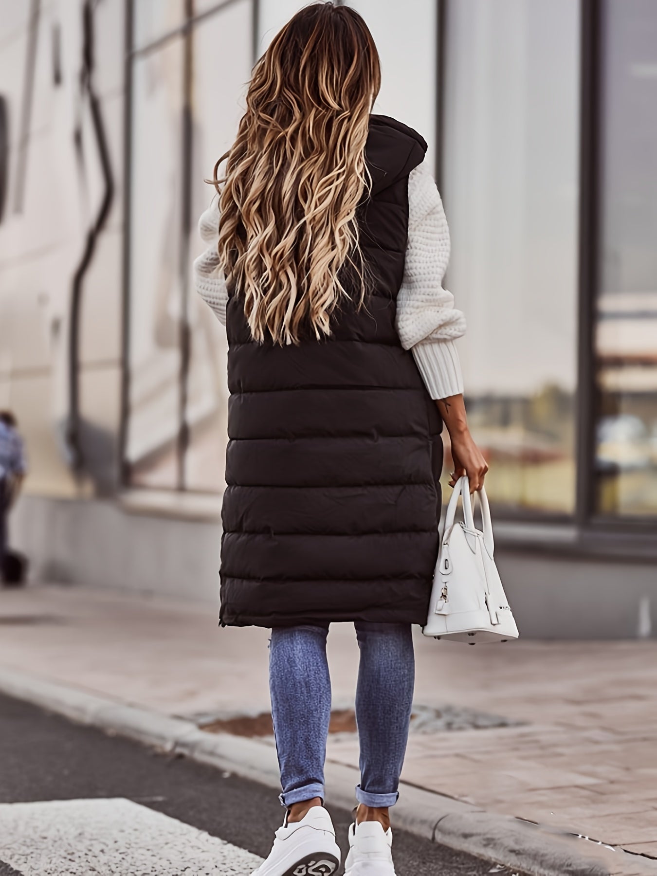 Longline Puffer Jacket Women's with Hood and Snap Closure - Image 5