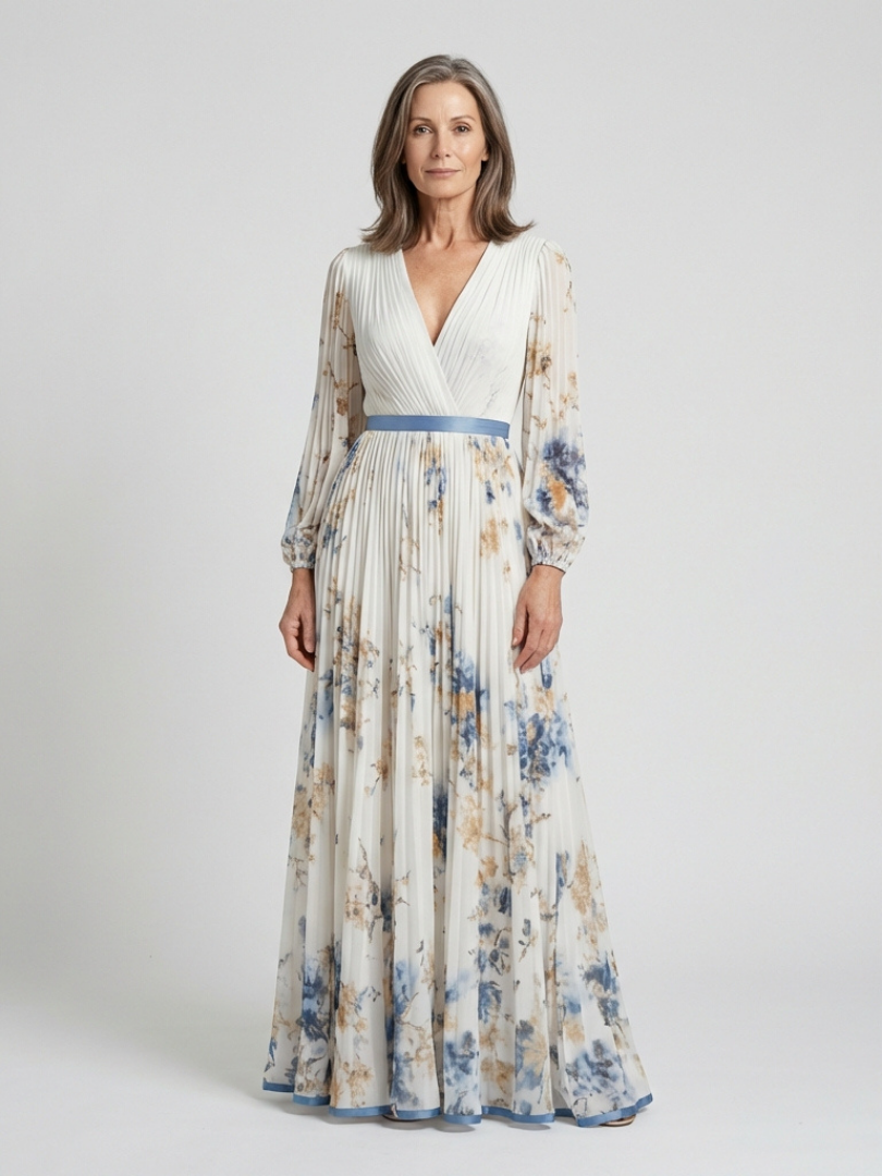 Emma – Elegantes Langarmkleid mit V-Ausschnitt für Damen - Image 1