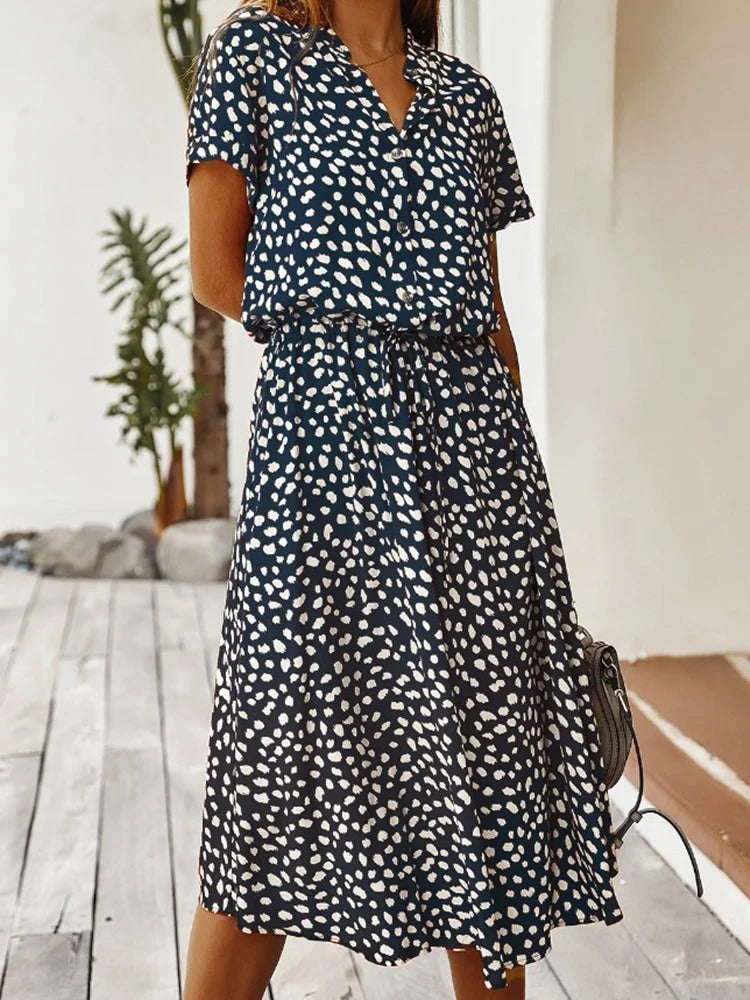 Midi Dress Women with Button Front and Flattering Drawstring Waist - Image 4