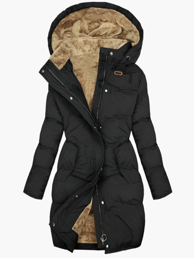 Long down jacket for women with a hood and cozy lining - J&B; - 1 - Elvaroza.com