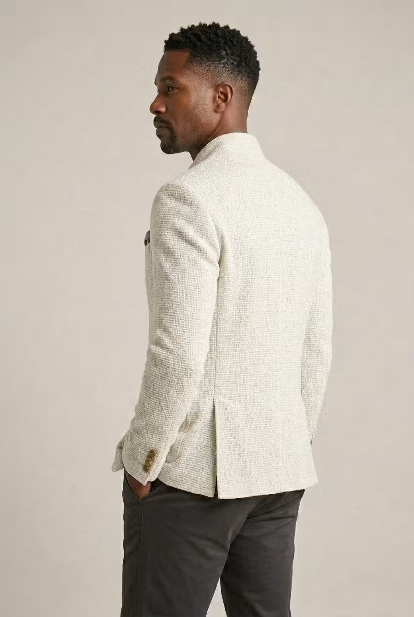 Custom-made men's jacket with a stand-up collar and elegant button details - J&B; - 4 - Elvaroza.com