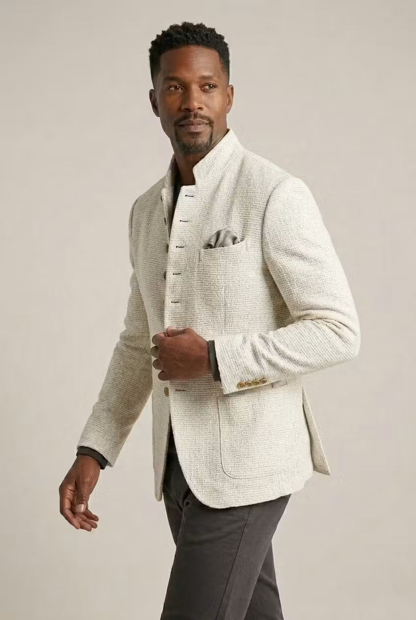 Custom-made men's jacket with a stand-up collar and elegant button details - J&B; - 5 - Elvaroza.com