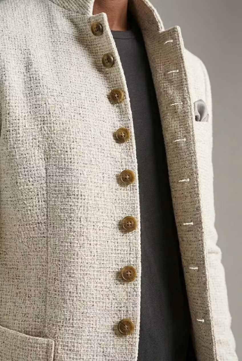 Custom-made men's jacket with a stand-up collar and elegant button details - J&B; - 3 - Elvaroza.com