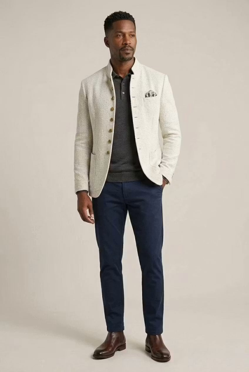 Custom-made men's jacket with a stand-up collar and elegant button details - J&B; - 6 - Elvaroza.com