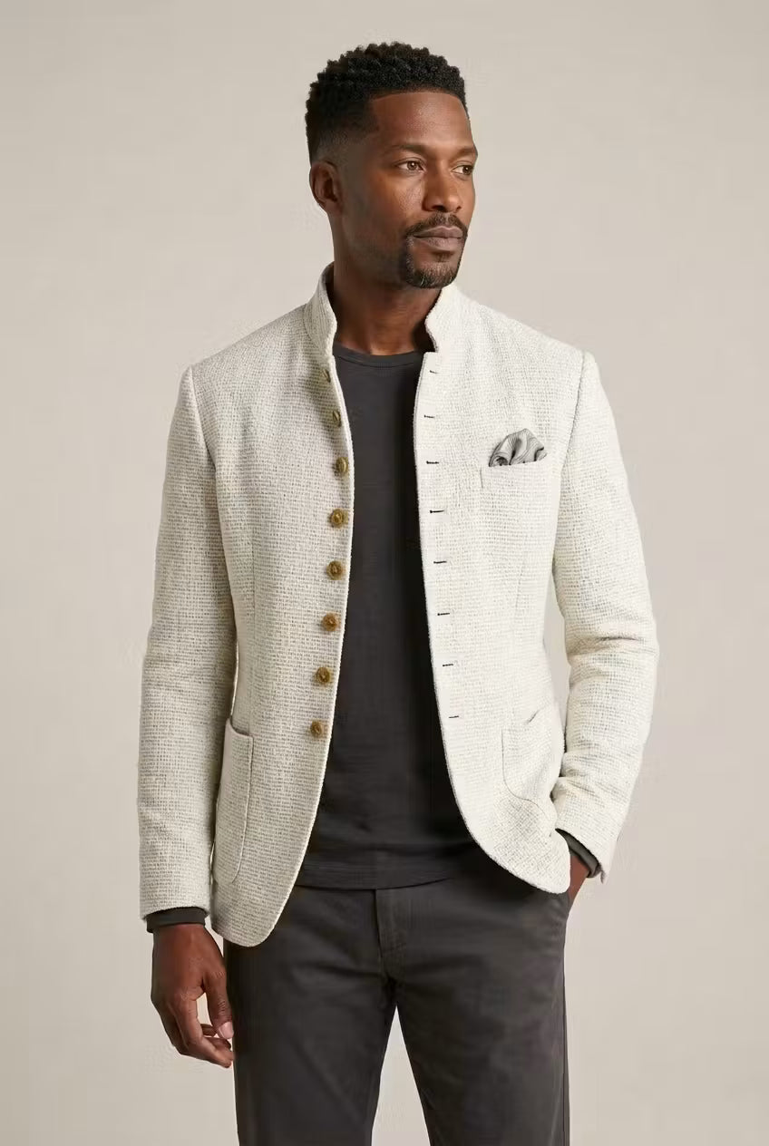 Custom-made men's jacket with a stand-up collar and elegant button details - J&B; - 1 - Elvaroza.com