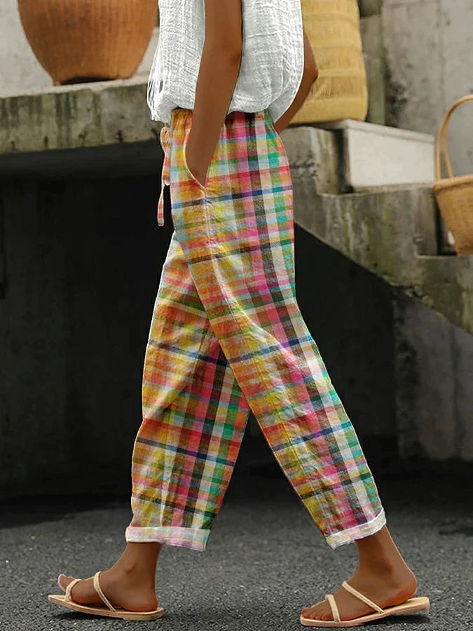 Frieda – Women Comfortable Checkered Pants - Image 1