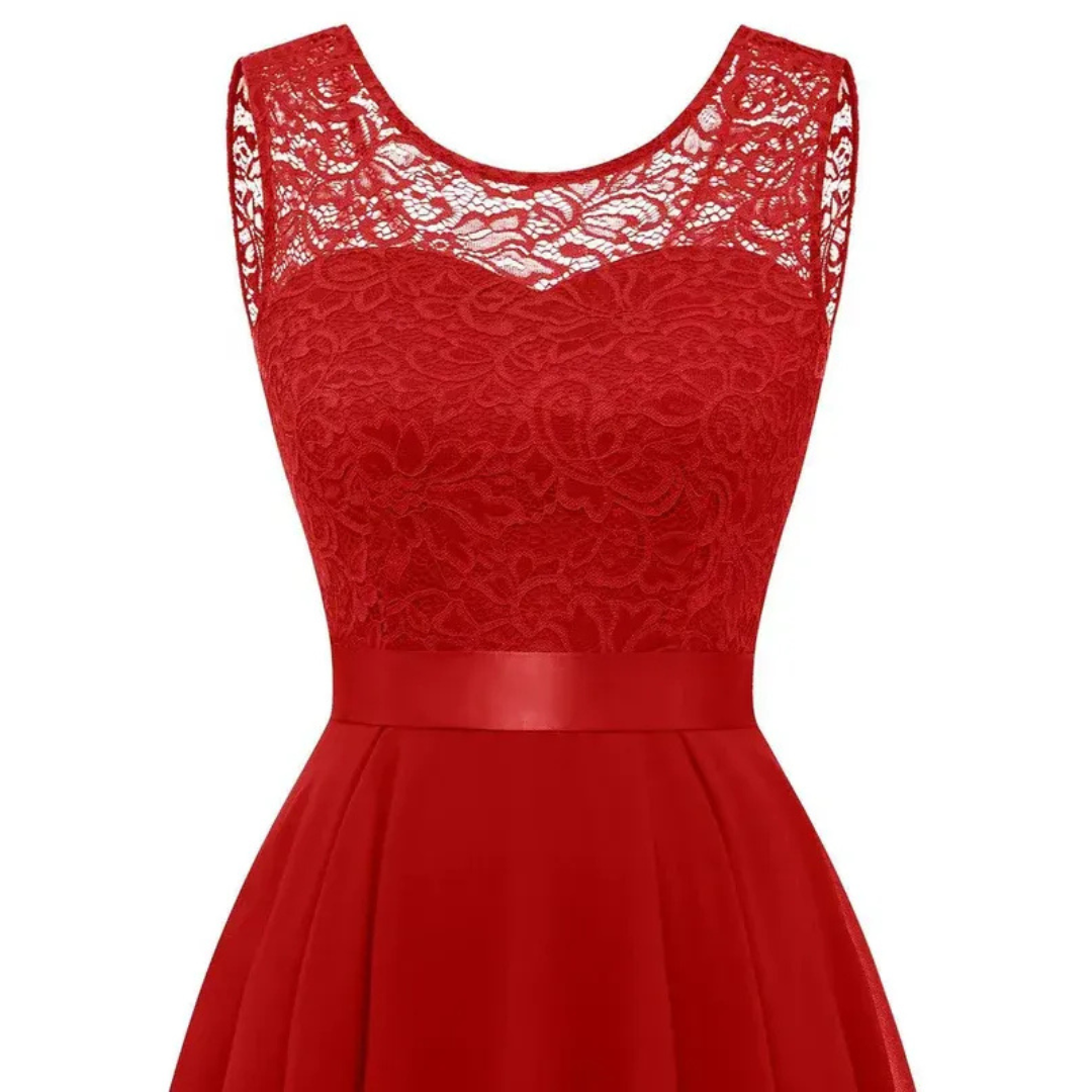 Maxi Dress Women's High-Low Hem with Lace Bodice - Image 5