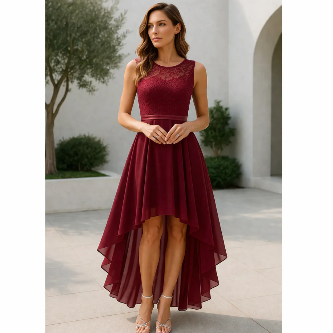 Maxi Dress Women's High-Low Hem with Lace Bodice - Image 1