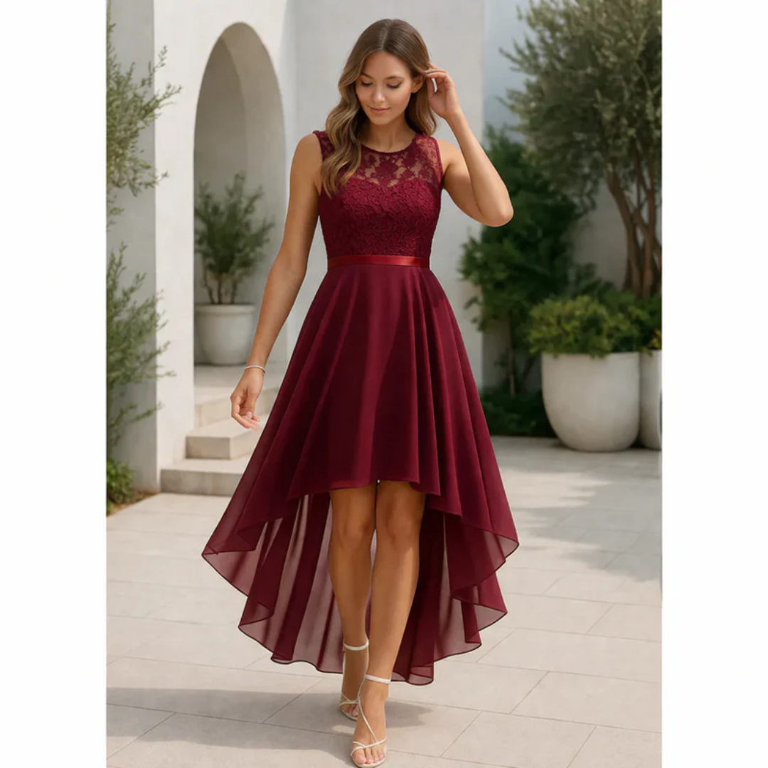 Maxi Dress Women's High-Low Hem with Lace Bodice - Image 2