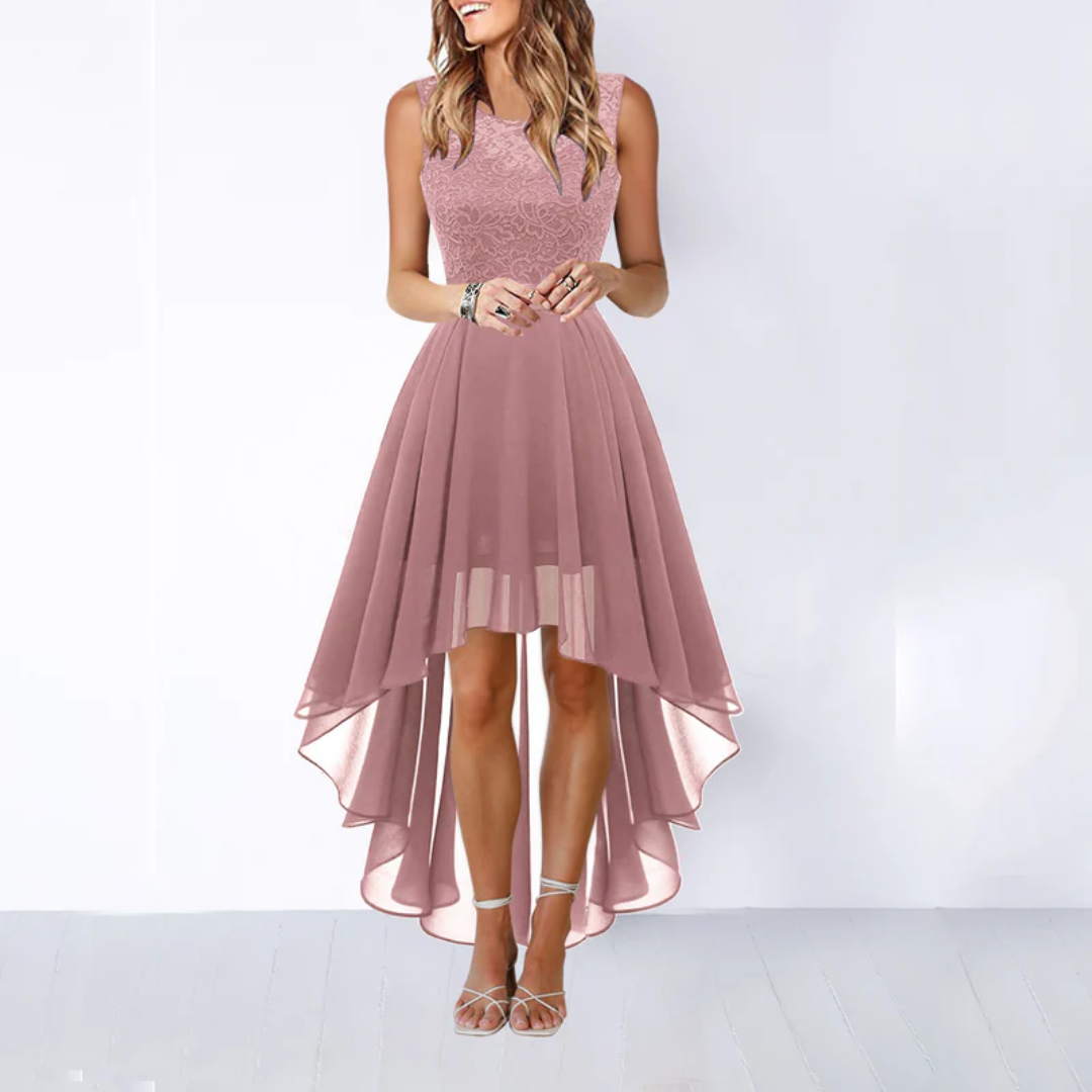 Maxi Dress Women's High-Low Hem with Lace Bodice - Image 7