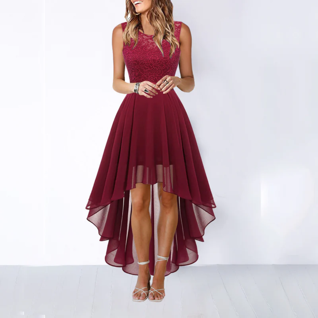 Maxi Dress Women's High-Low Hem with Lace Bodice - Image 3