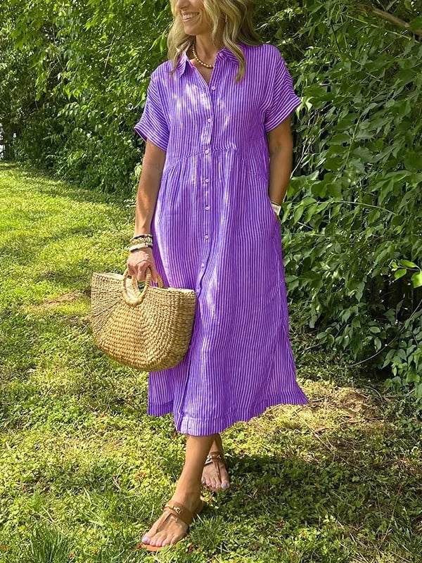 Mia – Women Striped Button-Up Midi Dress - Image 7