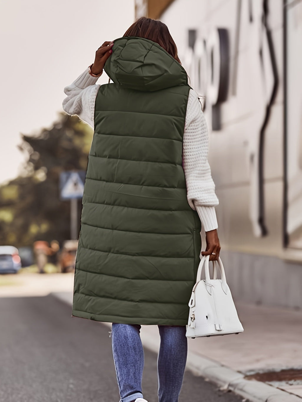 Longline Puffer Jacket Women's with Hood and Snap Closure - Image 6