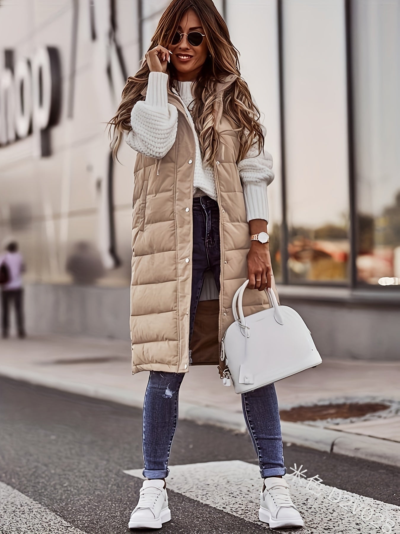 Longline Puffer Jacket Women's with Hood and Snap Closure - Image 4