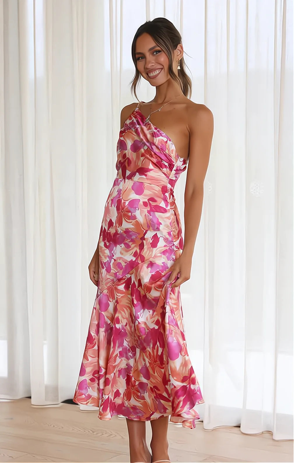 Luna – Damenkleid aus Satin mit Blumenmuster - Image 5
