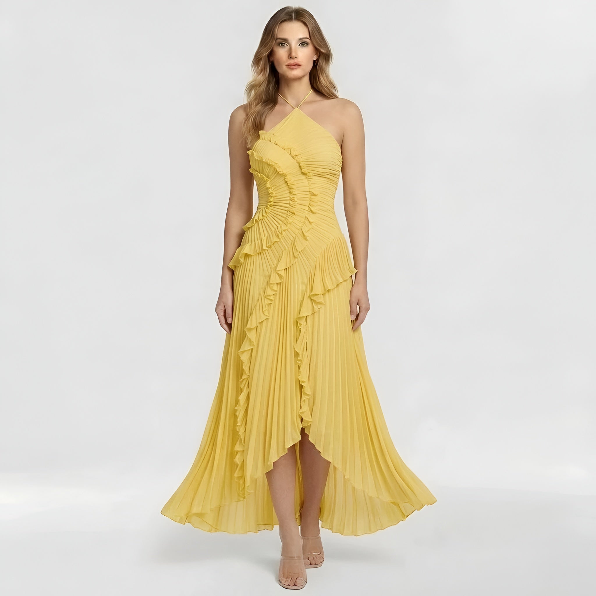 Stella – Women Pleated Ruffle Maxi Dress - Image 3