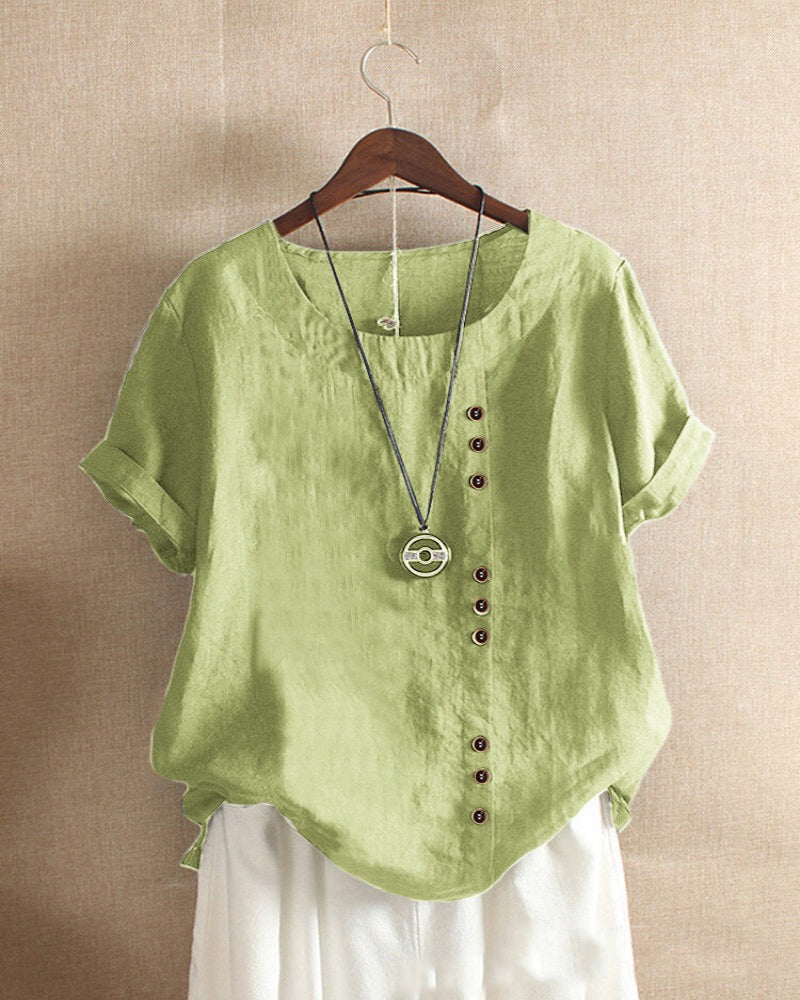 Chic White Blouse Women's Soft Linen Look with Button Detail - Image 8