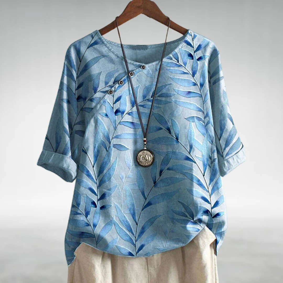 Ella – Women Leaf Print Blouse - Image 1