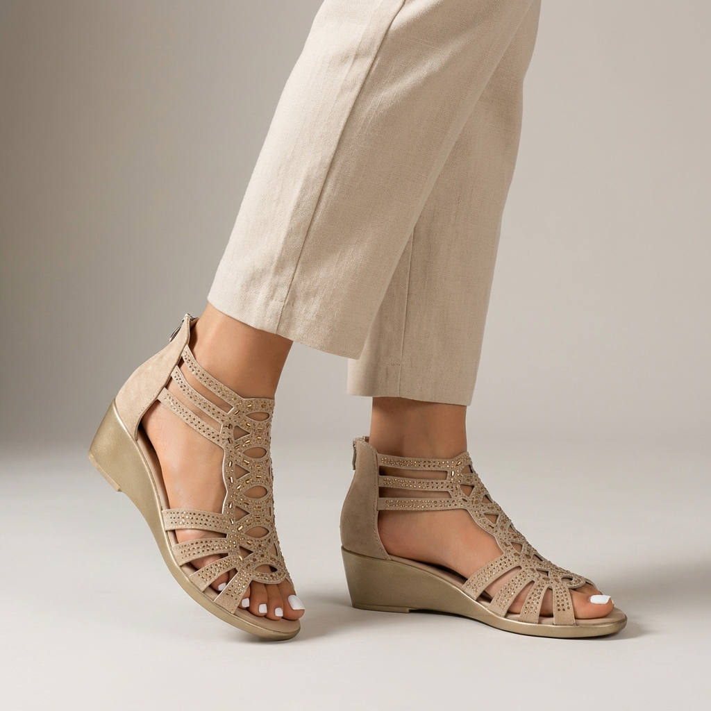 Daniela – Elegant Open Toe Wedge Sandals - Image 1