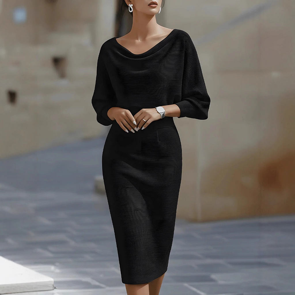Helga – Draped Batwing Sleeves Dress - Image 4