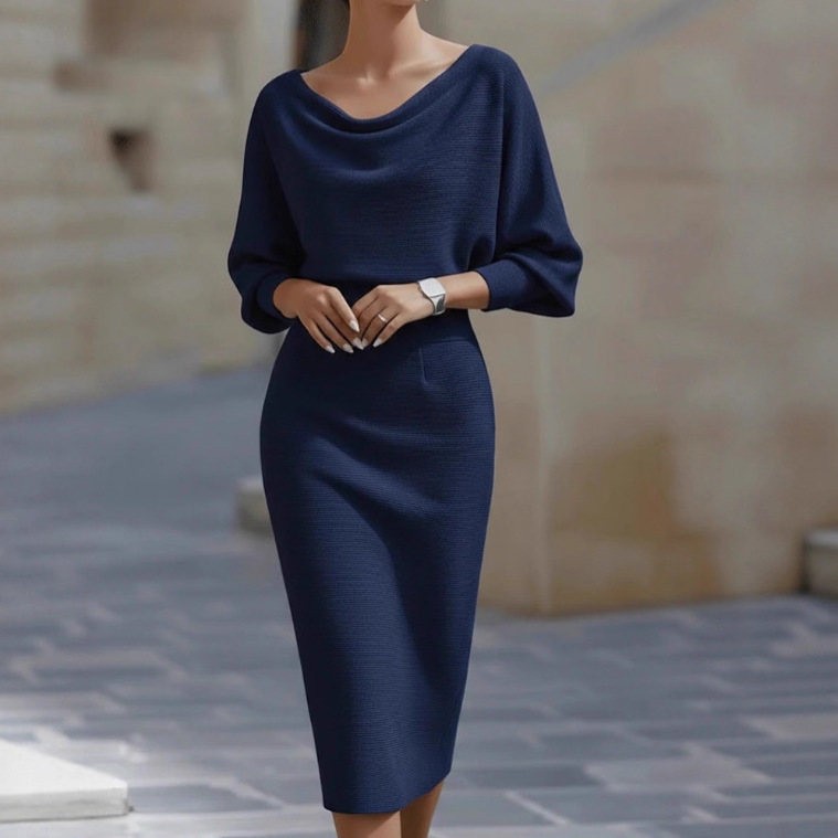 Helga – Draped Batwing Sleeves Dress - Image 6