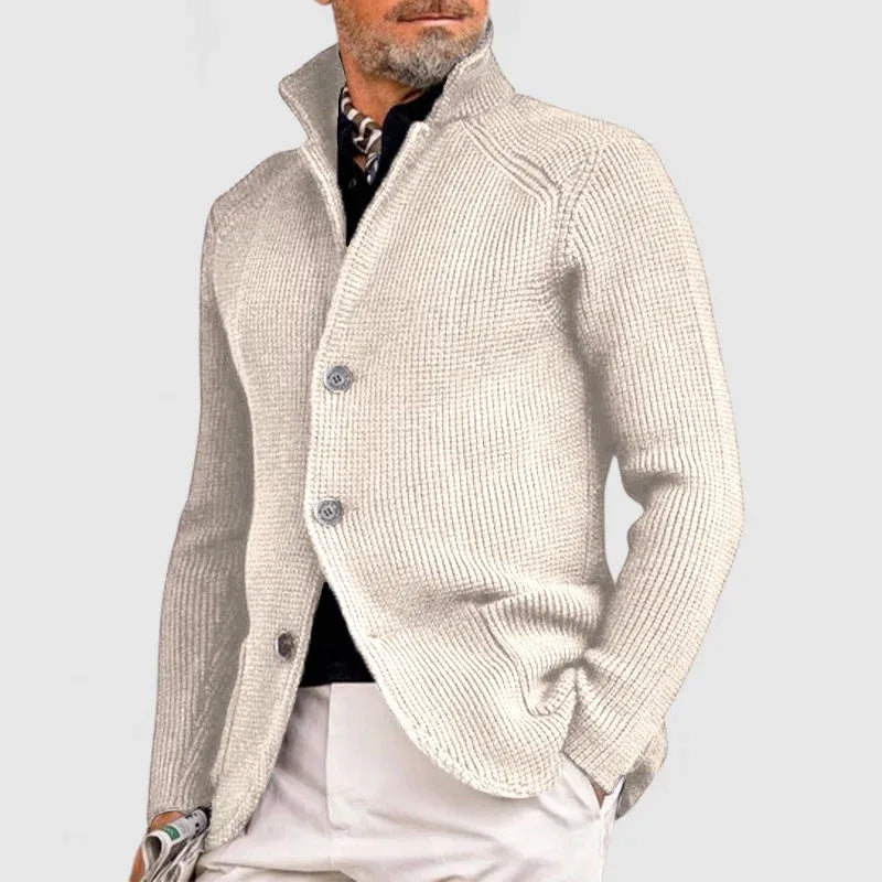 Men's Cardigan with High Collar and Button Placket | E&R - 3 - Elvaroza.com