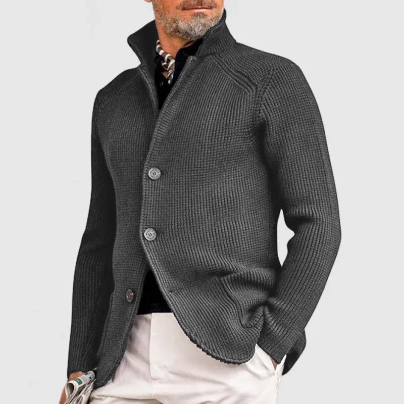 Men's Cardigan with High Collar and Button Placket | E&R - 4 - Elvaroza.com