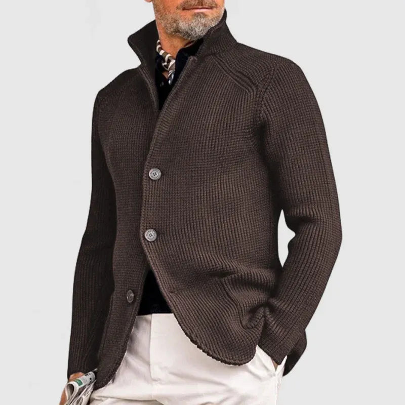 Men's Cardigan with High Collar and Button Placket | E&R - 5 - Elvaroza.com