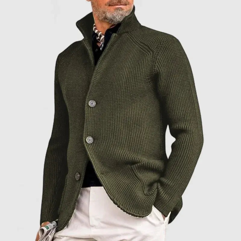 Men's Cardigan with High Collar and Button Placket | E&R - 6 - Elvaroza.com