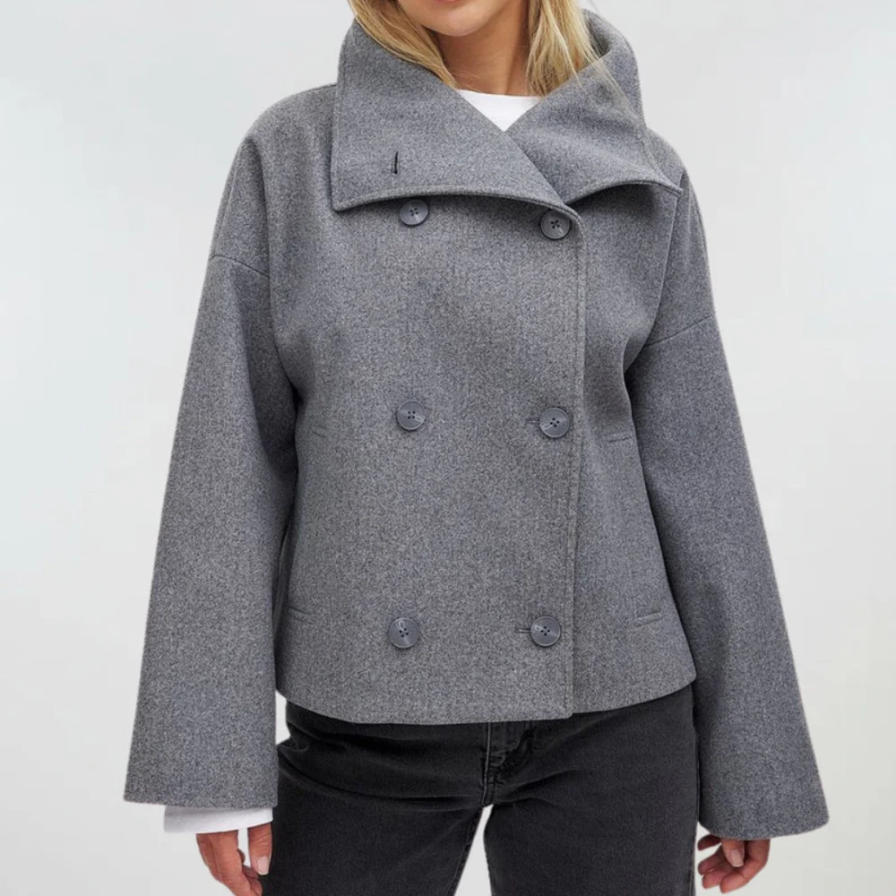 Women's double-breasted jacket with wide lapels and relaxed fit | E&R - 8 - Elvaroza.com