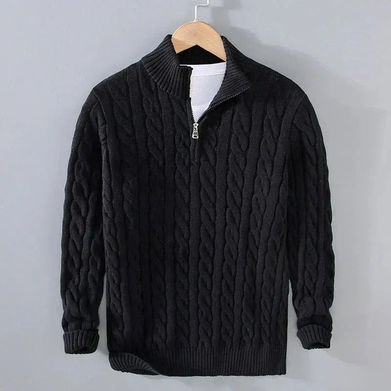 Men's Cable-Knit Sweater with Zipper and Ribbed Hem | E&R - 2 - Elvaroza.com