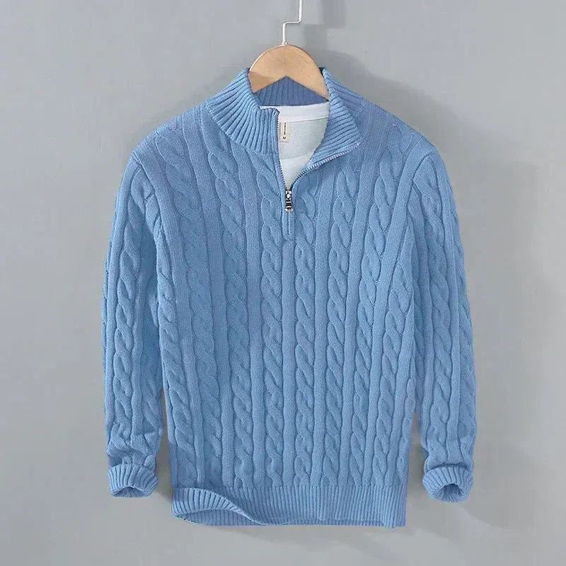 Men's Cable-Knit Sweater with Zipper and Ribbed Hem | E&R - 4 - Elvaroza.com
