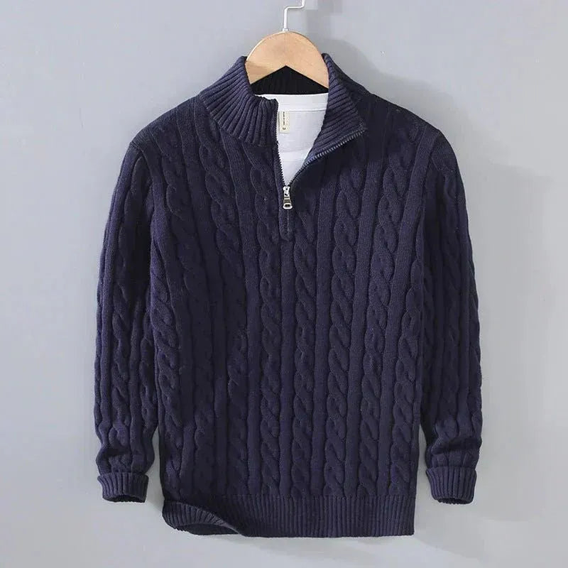 Men's Cable-Knit Sweater with Zipper and Ribbed Hem | E&R - 5 - Elvaroza.com