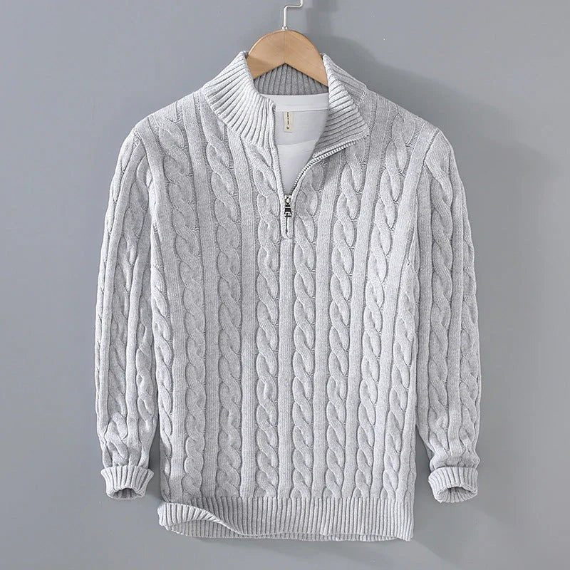 Men's Cable-Knit Sweater with Zipper and Ribbed Hem | E&R - 3 - Elvaroza.com