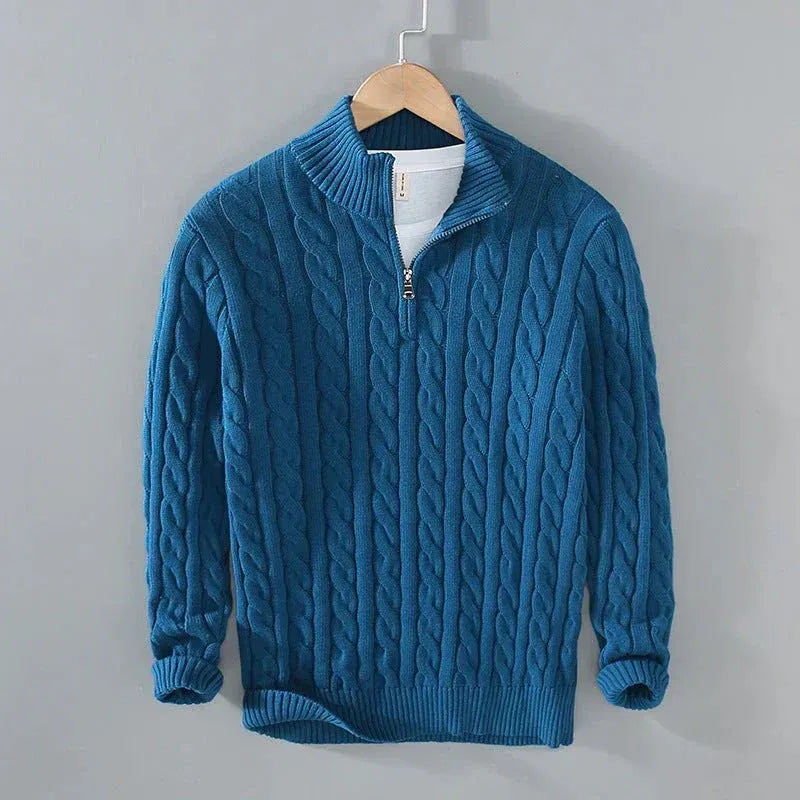 Men's Cable-Knit Sweater with Zipper and Ribbed Hem | E&R - 6 - Elvaroza.com