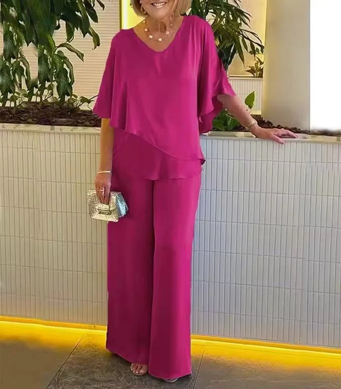 Women's Two-Piece Set with V-Neck and Flowy Design | E&R - 5 - Elvaroza.com