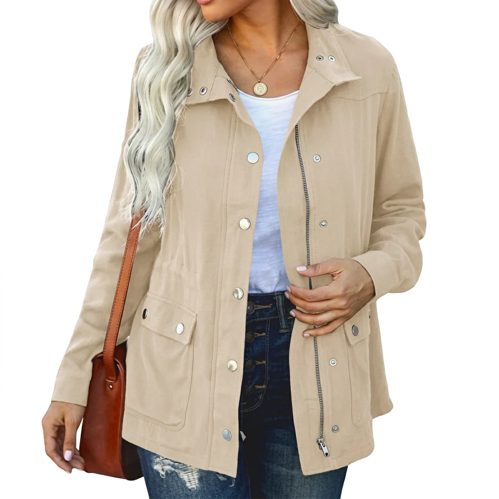 Women's Utility Jacket, relaxed fit with snap closure | E&R - 3 - Elvaroza.com