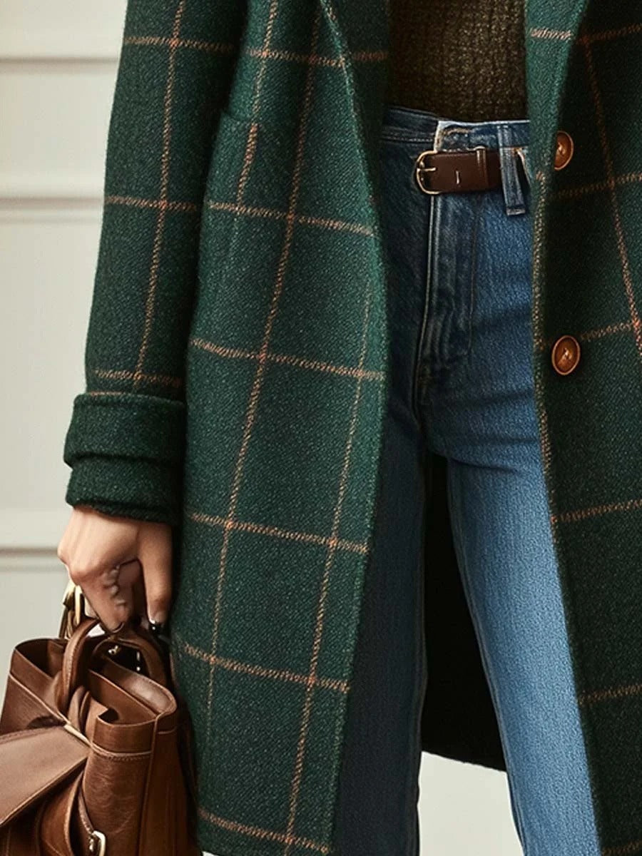 Plaid Women's Coat with Tailored Fit and Button Closure | E&R - 3 - Elvaroza.com