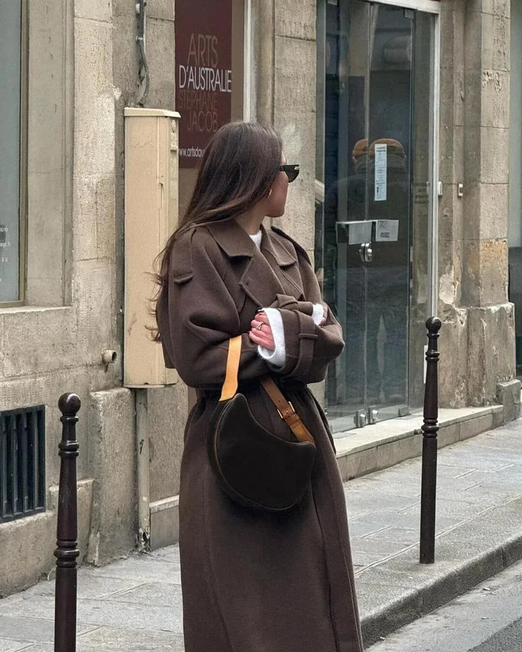 Long Women's Coat with Oversized Fit and Double-Breasted Closure | E&R - 6 - Elvaroza.com