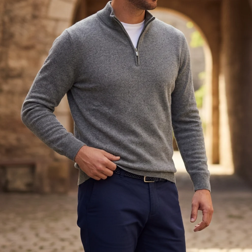 Men's Zip-Up Sweater with Structured Fit | E&R - 3 - Elvaroza.com
