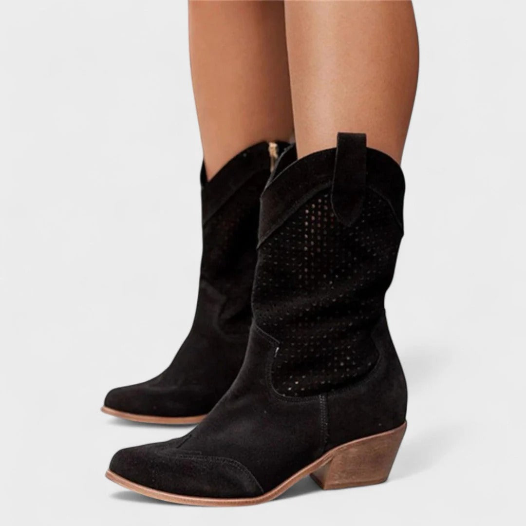 Western-style boots Women's with perforated design + block heel | E&R - 4 - Elvaroza.com