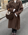 Long Women's Coat with Oversized Fit and Double-Breasted Closure | E&R - 1 - Elvaroza.com