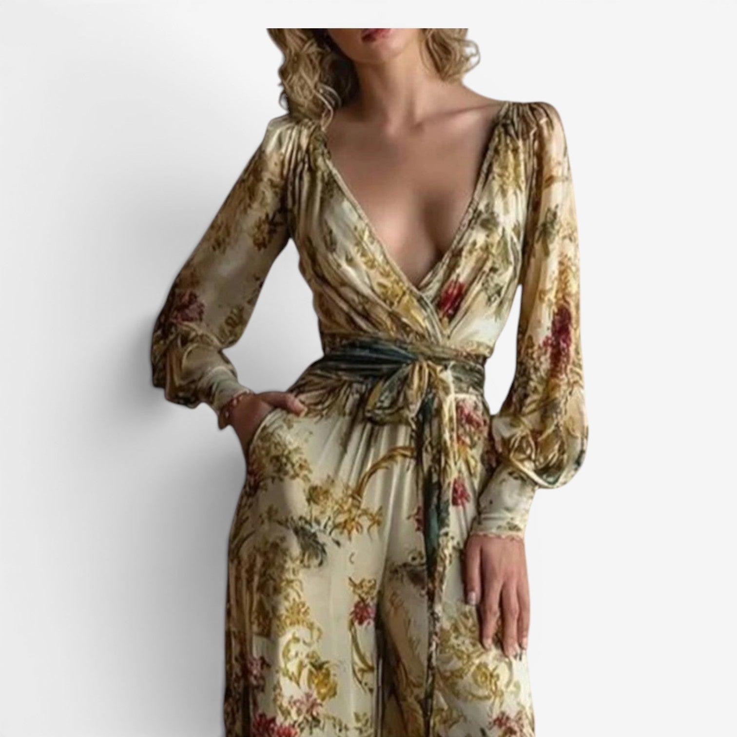 Hannah – Elegant Deep V-Neck Dress - Image 2