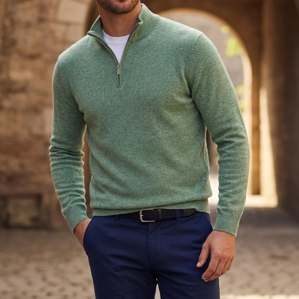 Men's Zip-Up Sweater with Structured Fit | E&R - 1 - Elvaroza.com
