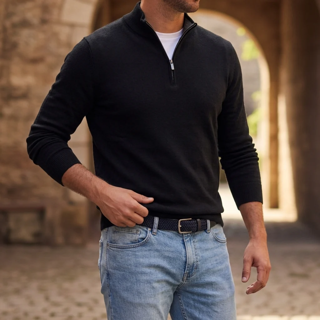 Men's Zip-Up Sweater with Structured Fit | E&R - 2 - Elvaroza.com