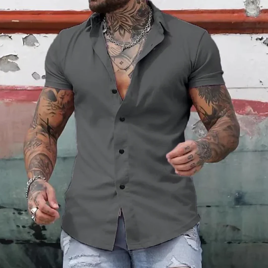 Short Sleeve Button-Up Shirt for Men with Slim Fit - Image 6