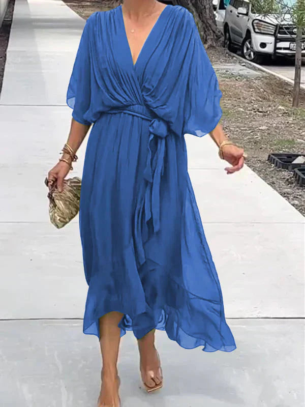 Meike – Elegant  V-Neck Wrap Dress - Image 3