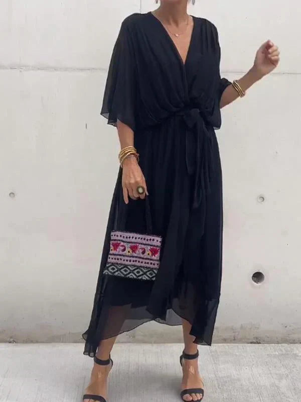 Meike – Elegant  V-Neck Wrap Dress - Image 2
