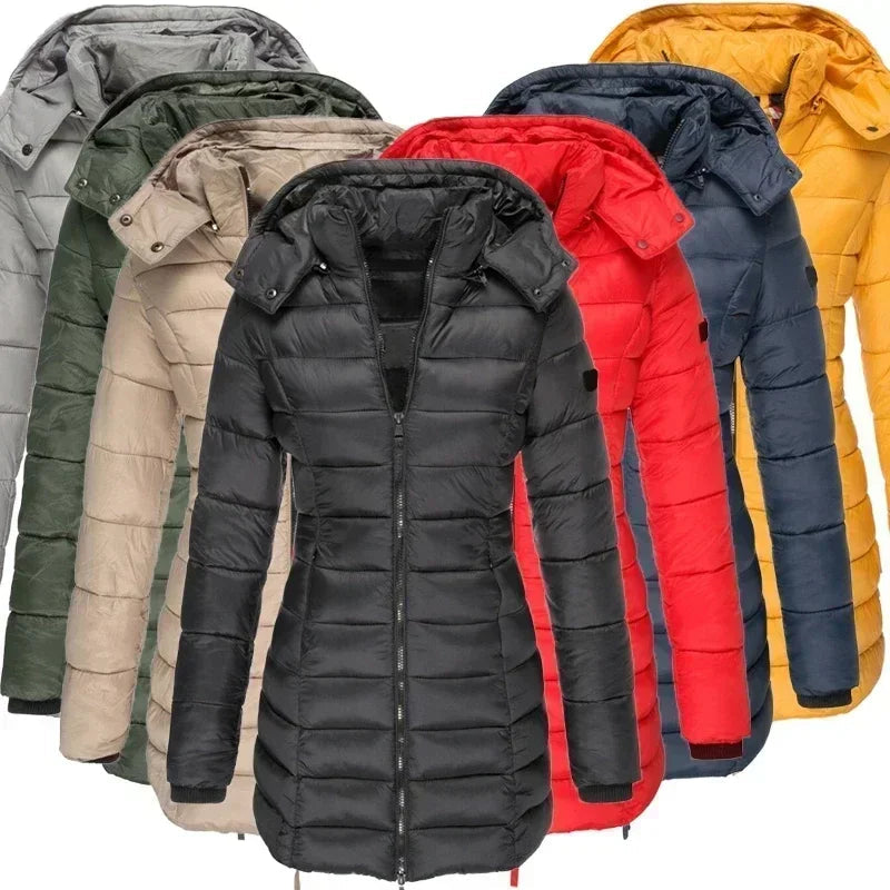 Long Down Jacket for Women with Hood and Zipper - J&B; - 1 - Elvaroza.com