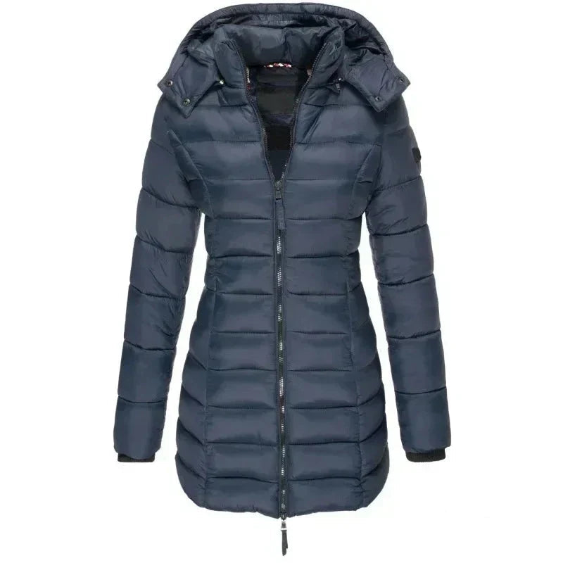 Long Down Jacket for Women with Hood and Zipper - J&B; - 2 - Elvaroza.com